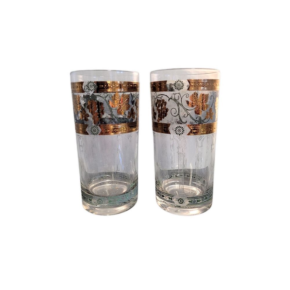 Vintage Highball Golden Grapes on White by Cera Glass Set of 2